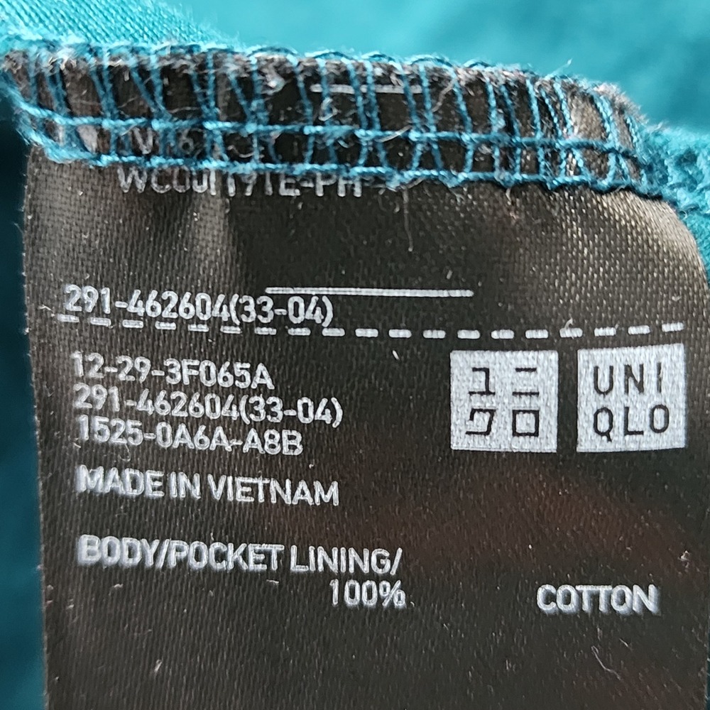 Uniqlo Puff Sleeve Midi Dress Womens Large Teal Cotton Knit Pockets Minimalist - Picture 8 of 13